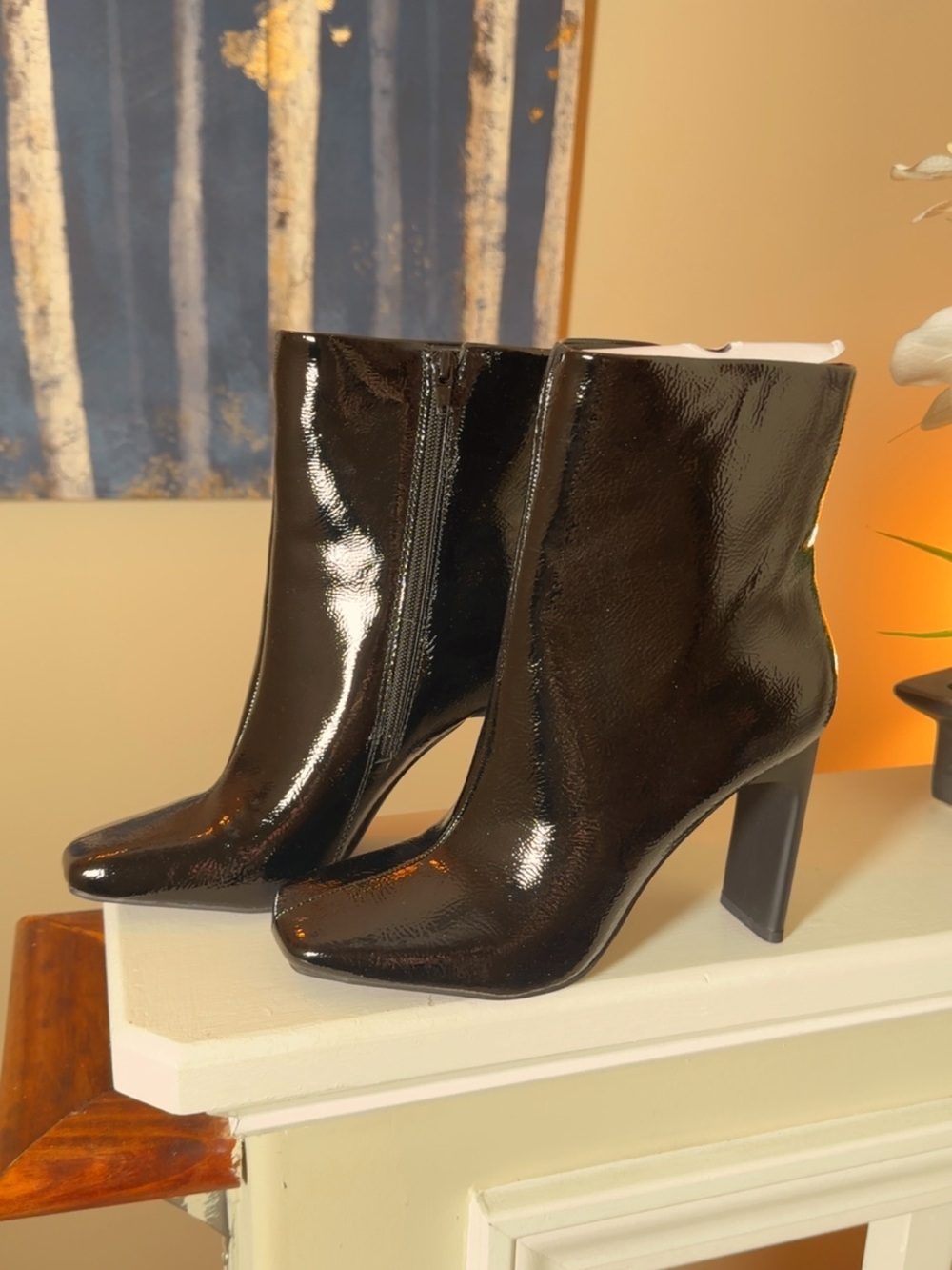Mix No. 6 Black Patent Ankle Boots with Block Heel
